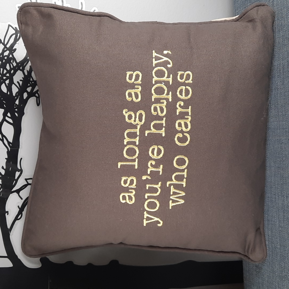 Pillow Toss Throw Bed Inspirational Gray Yellow Plaid Embroidered Happy Gift